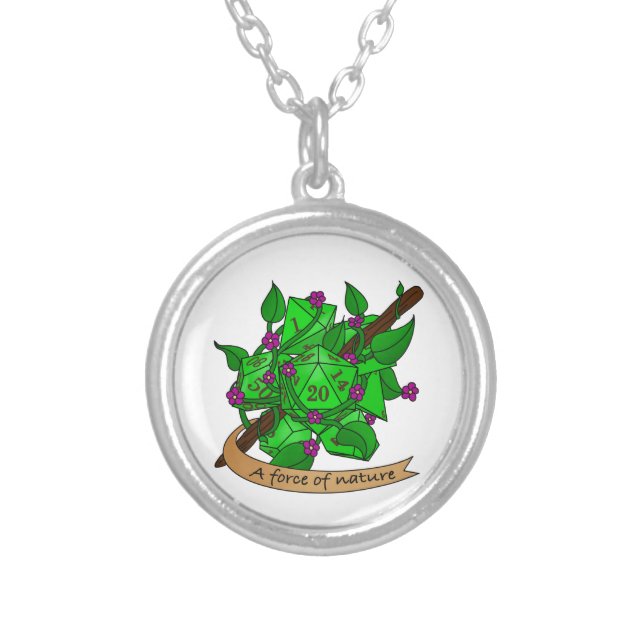 Druid Dice Design Silver Plated Necklace (Front)