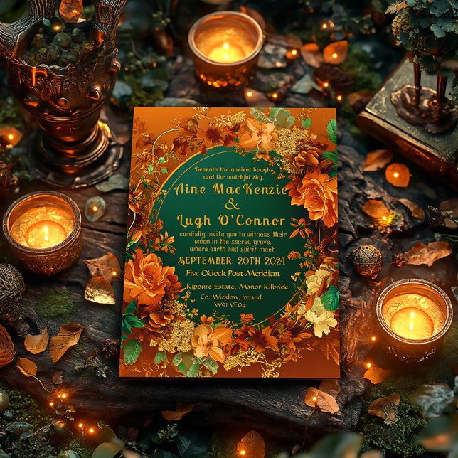 Druid-Inspired Autumn Elegance Celtic Wedding Invitation (Rustic Enchanting Autumn Themed Druid Hill Wedding Invitation )