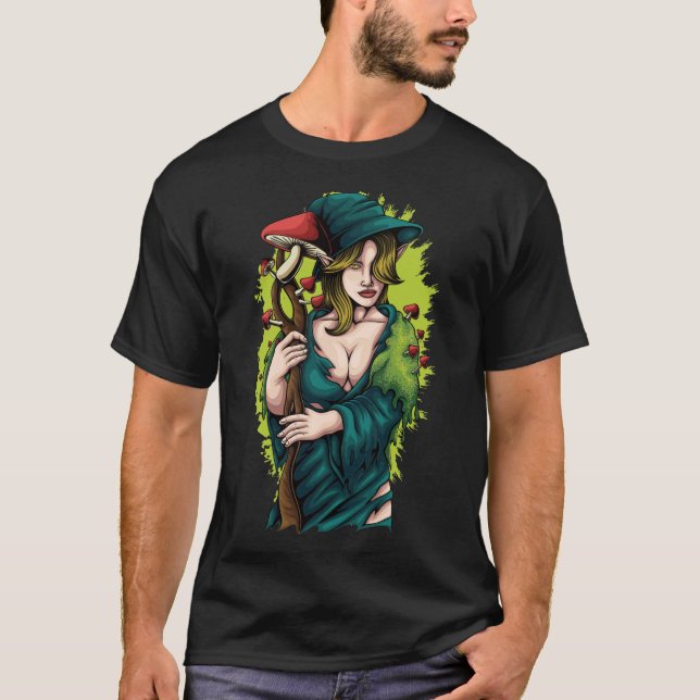 Druid searching for mushrooms T-Shirt (Front)