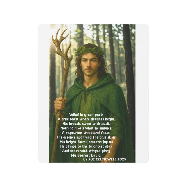 Druid Veiled in Green Garb by Xoe Celticwell Metal Print (Front)