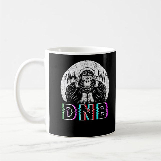 Drum and Bass Electronic Gorilla Vaporwave Music Coffee Mug (Left)