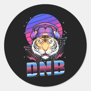 Drum and Bass Tiger Electronic Music Vaporwave Classic Round Sticker