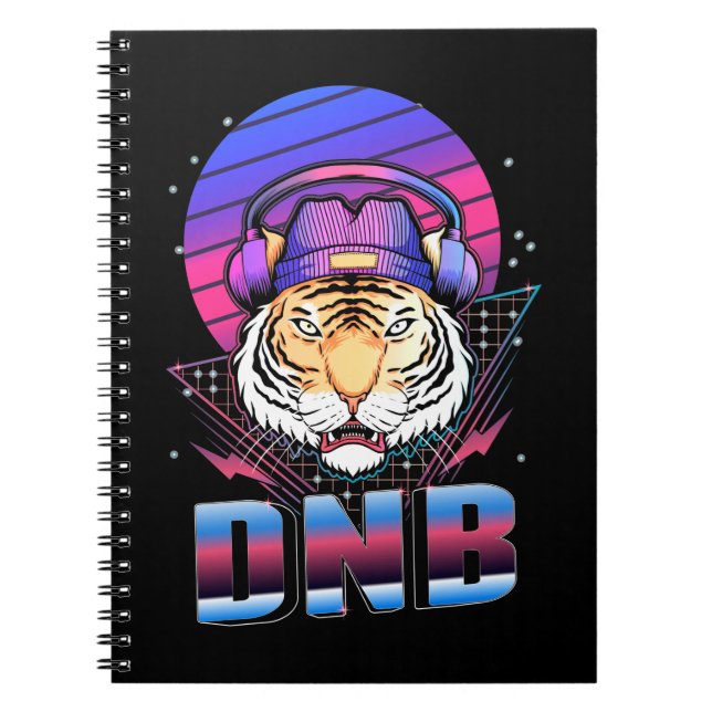 Drum and Bass Tiger Electronic Music Vaporwave Notebook (Front)