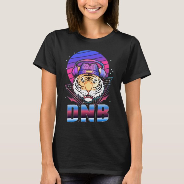 Drum and Bass Tiger Electronic Music Vaporwave T-Shirt (Front)