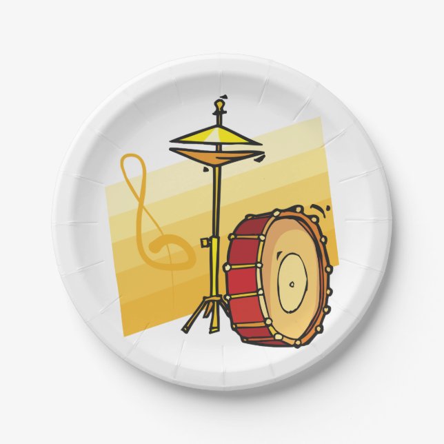 Drum and Cymbal Music Percussion Art Paper Plates (Front)