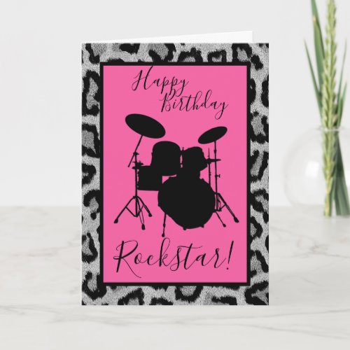 Drum Birthday Card Drummer Girl Rockstar Musician
