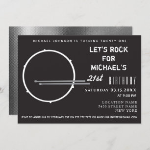 Drum Black and White 21st Birthday Invitation
