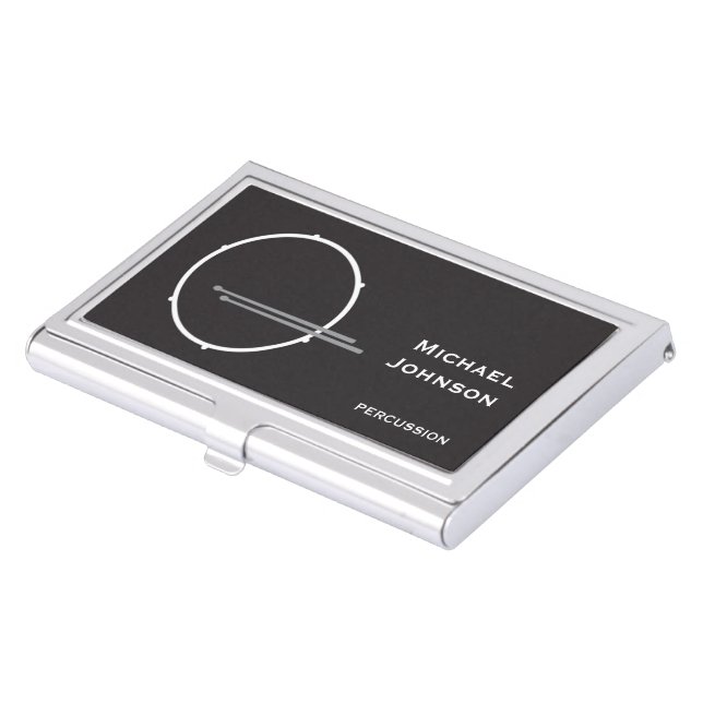 Drum Black and White Modern Music Professional Business Card Case (Front)
