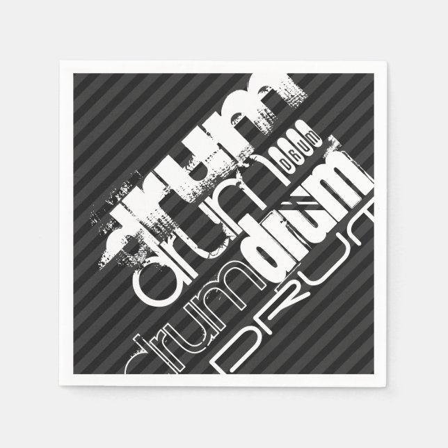 Drum; Black & Dark Gray Stripes Paper Napkins (Front)