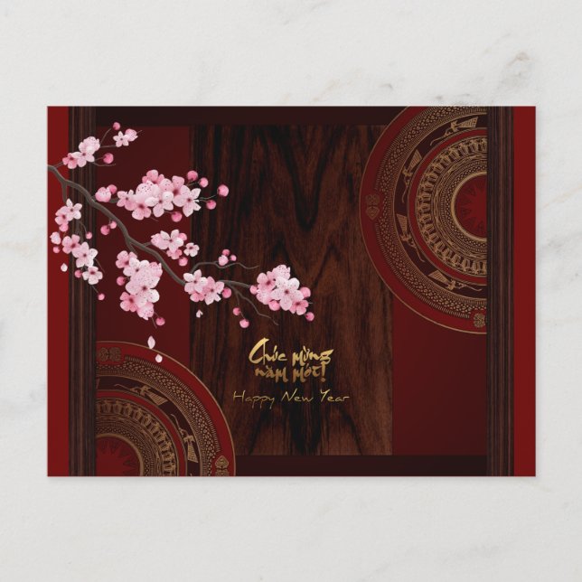 Drum Blossom Tet Hoa Anh Dao Vietnamese Year card (Front)