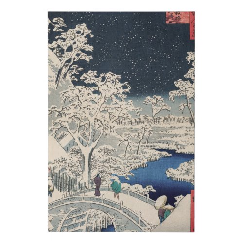 Drum Bridge in Snow Vintage Ukiyo_e Japanese Art Faux Canvas Print