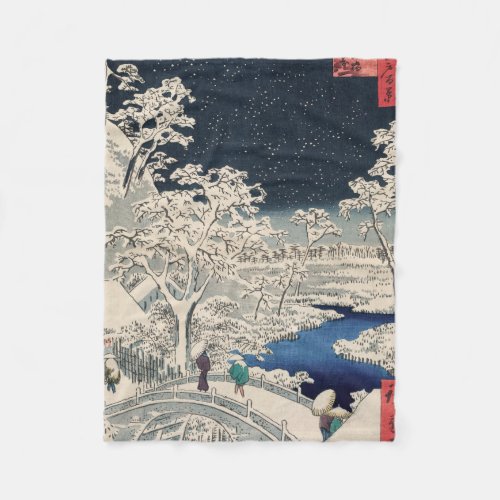 Drum Bridge in Snow Vintage Ukiyo_e Japanese Art Fleece Blanket
