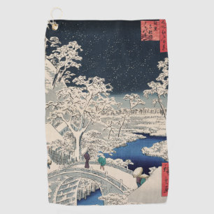 Drum Bridge in Snow Vintage Ukiyo-e Japanese Art Golf Towel