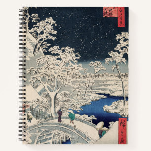 Drum Bridge in Snow Vintage Ukiyo-e Japanese Art Notebook