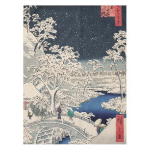 Drum Bridge in Snow Vintage Ukiyo-e Japanese Art Tablecloth