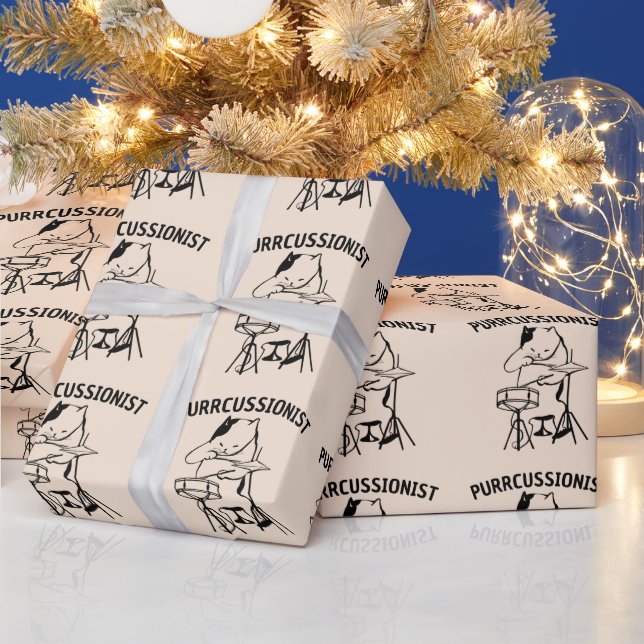 DRUM, CAT DRUMMER CAT PUN CHRISTMAS WRAPPING PAPER (Holidays)