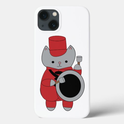 Drum Cat Marching Band Bass  Cute Music Red Black iPhone 13 Case