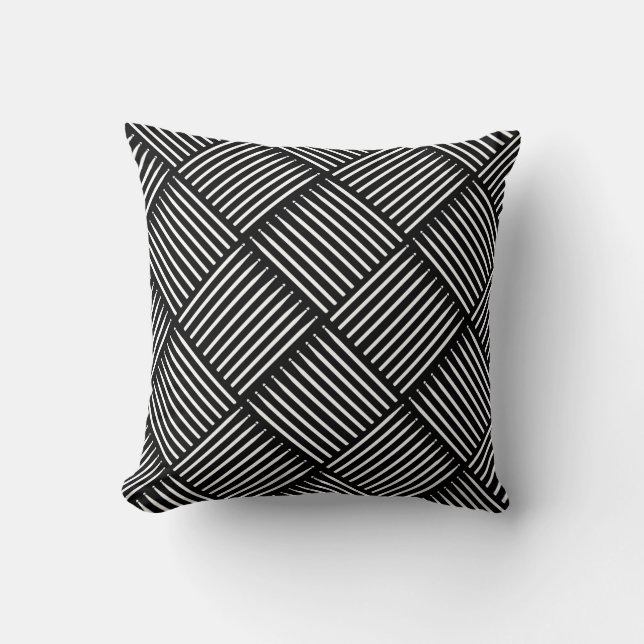 Drum Crosshatch Black Throw Pillow (Front)