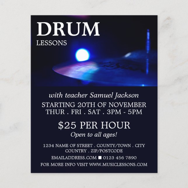 Drum Cymbal, Drum Lessons Advertising Flyer (Front)