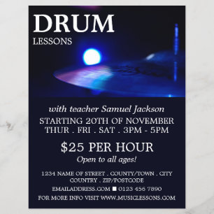 Drum Cymbal, Drum Lessons Advertising Flyer