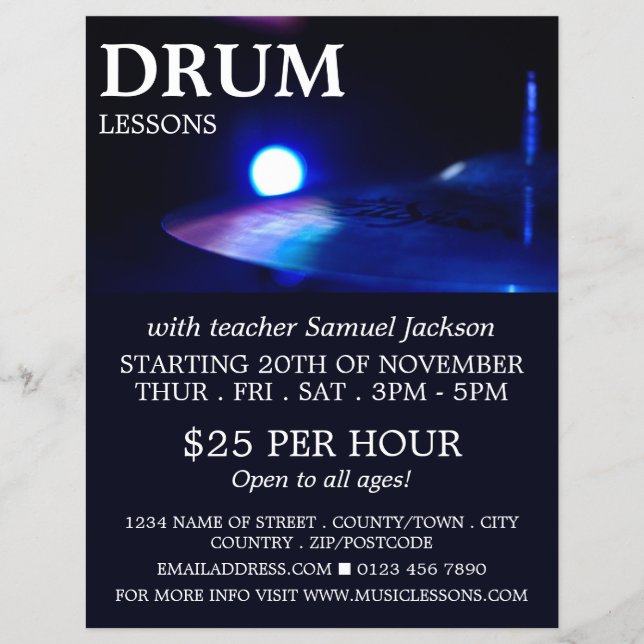 Drum Cymbal, Drum Lessons Advertising Flyer (Front)