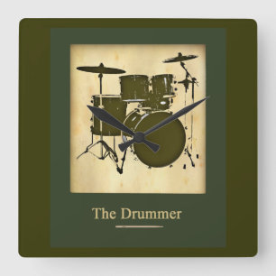 drum / drums time decor square wall clock