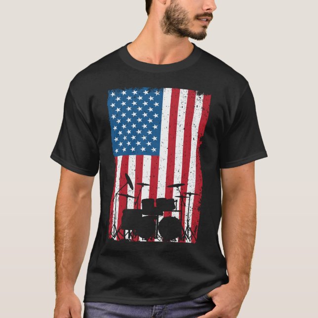 Drum kit American Flag 4th of July T-Shirt (Front)