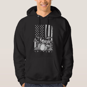 Drum Kit American Flag  Drummer Musician Hoodie