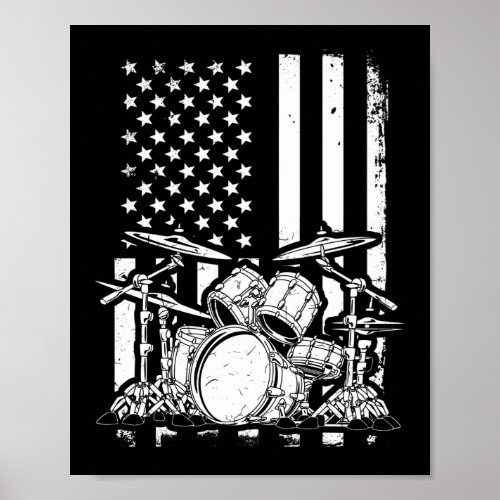 Drum Kit American Flag  Drummer Musician Poster