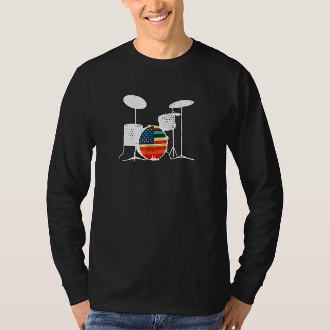 Drum Kit American Flag Rock And Roll Bass Drum Mus T-Shirt (Front)