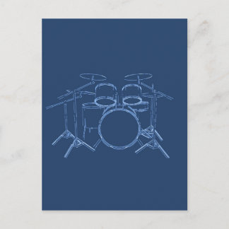 Drum Kit: Blueprint Drawing: Postcard