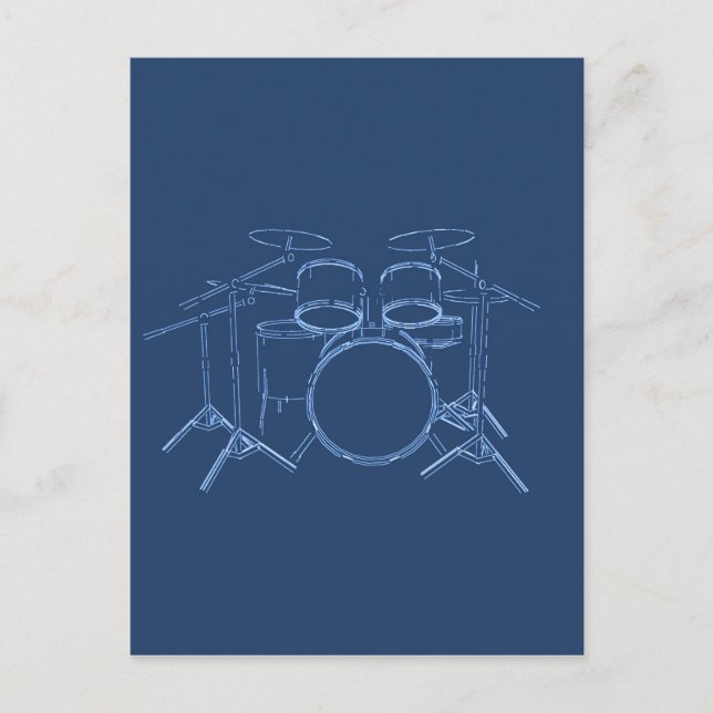 Drum Kit: Blueprint Drawing: Postcard (Front)