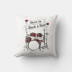 Drum Kit Born to Rock & Roll Drummer Kid Drumming Throw Pillow