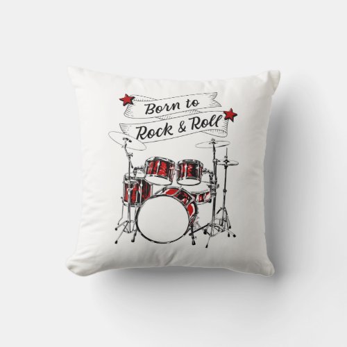 Drum Kit Born to Rock  Roll Drummer Kid Drumming  Throw Pillow