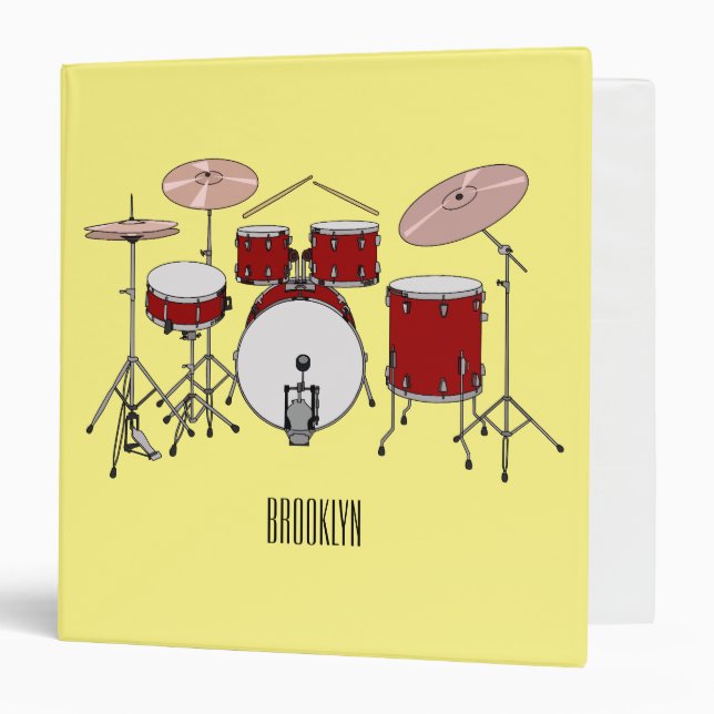Drum kit cartoon illustration  3 ring binder (Front/Inside)