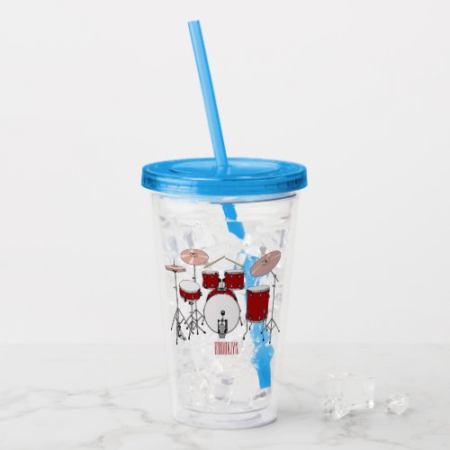 Drum kit cartoon illustration  acrylic tumbler