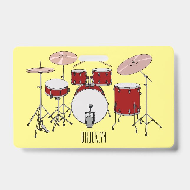 Drum kit cartoon illustration  badge (Front)