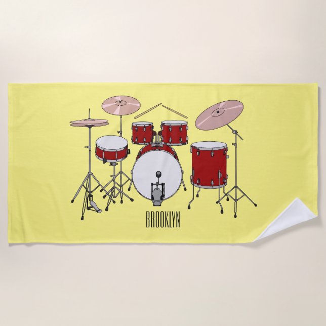 Drum kit cartoon illustration  beach towel (Front)