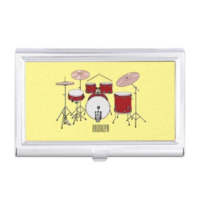 Drum kit cartoon illustration  business card case (Front)
