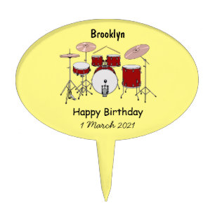 Drum kit cartoon illustration cake topper