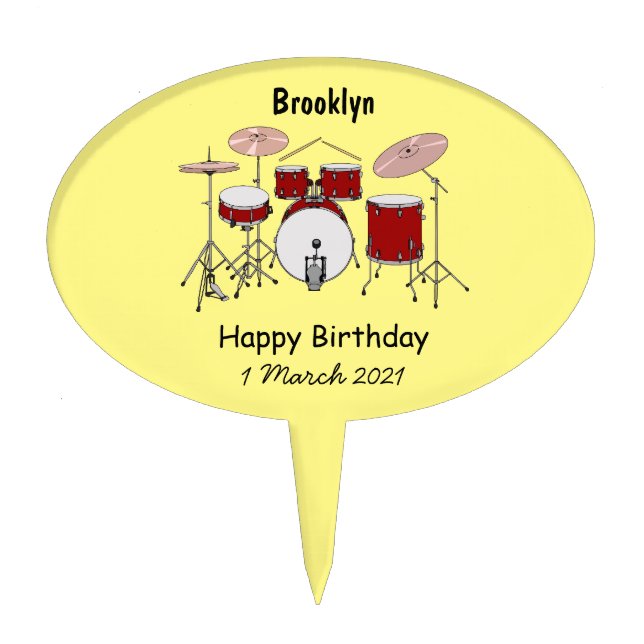Drum kit cartoon illustration cake topper (Front)