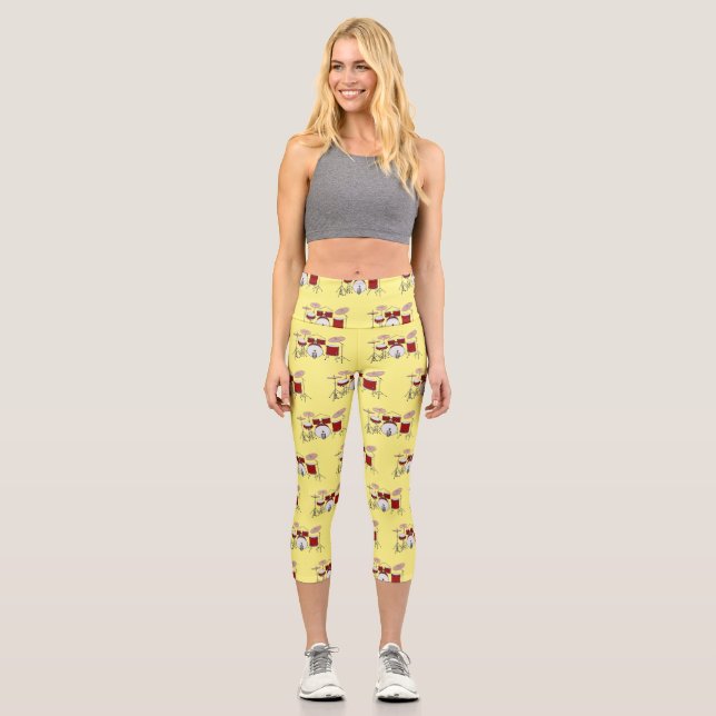 Drum kit cartoon illustration  capri leggings (Front)