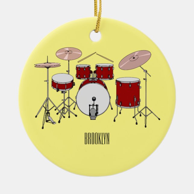 Drum kit cartoon illustration  ceramic ornament (Front)