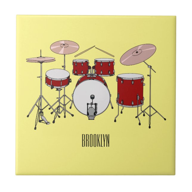 Drum kit cartoon illustration  ceramic tile (Front)