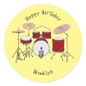 Drum kit cartoon illustration classic round sticker