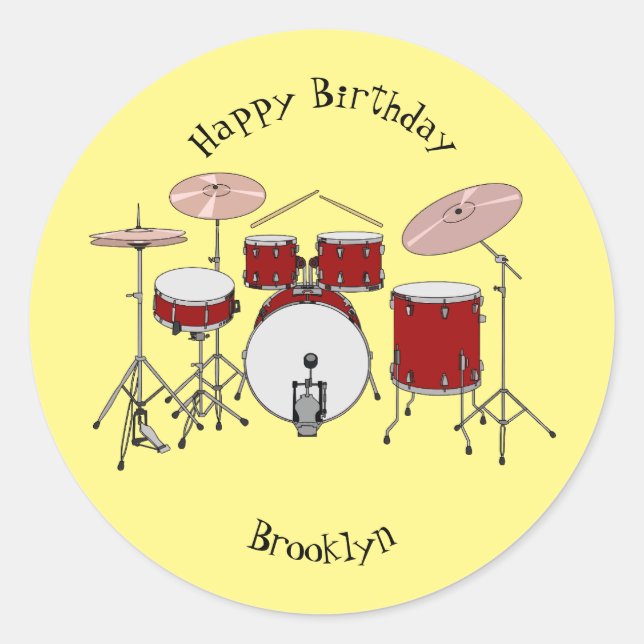 Drum kit cartoon illustration classic round sticker (Front)