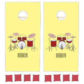 Drum kit cartoon illustration cornhole set
