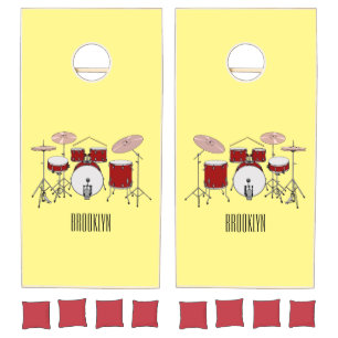 Drum kit cartoon illustration cornhole set
