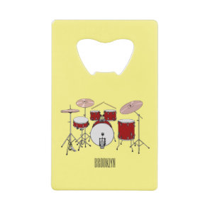 Drum kit cartoon illustration credit card bottle opener