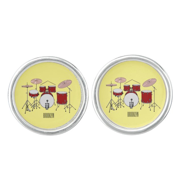 Drum kit cartoon illustration  cufflinks (Front)